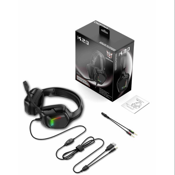 ONIKUMA K20 Wired Gaming Headsets With Microphone RGB Light - Black