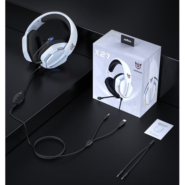 ONIKUMA X27 RGB Gaming Headset Stereo Surround Omnidirectional Noise Canceling Mic Ergonomic Design Headphone - White