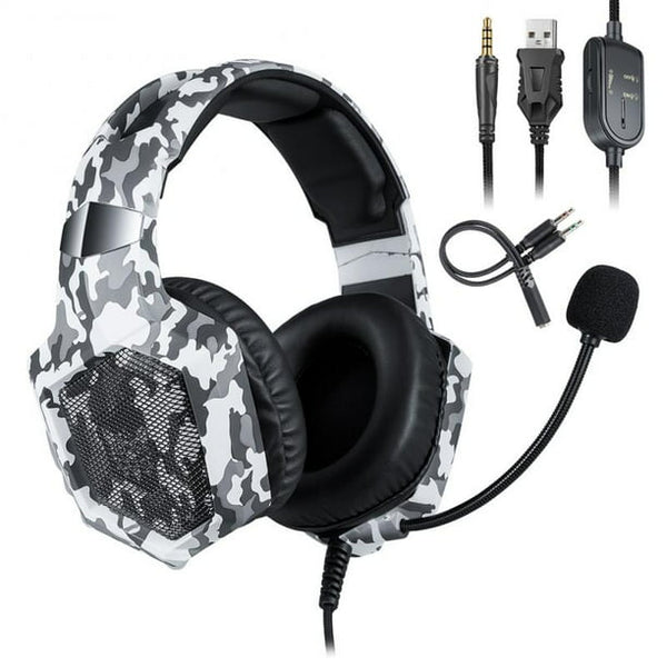 ONIKUMA K8 Wired Stereo Gaming Headphones With Mic LED RGB Lights - Camo Gray