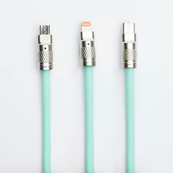 Retractable Fast Charging Cable 1.2m 100W 6A 3-in-1 Durable - Green