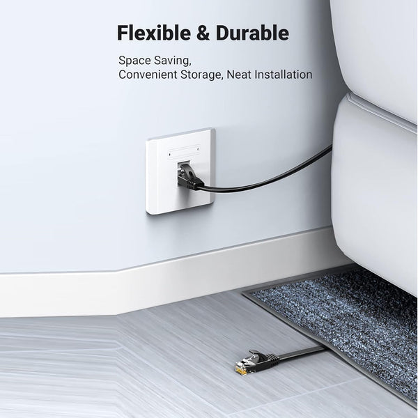 Flat Ethernet Cable Cat6 - Network Cable - RJ45 Connectors LAN Cable US07 - Black