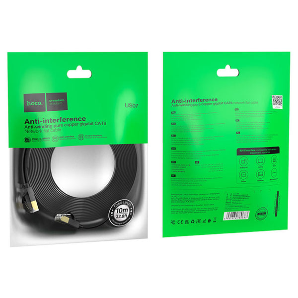 Flat Ethernet Cable Cat6 - Network Cable - RJ45 Connectors LAN Cable US07 - Black