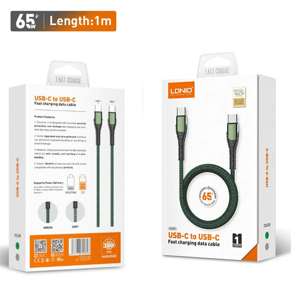 LDNIO Fast Charging LC101 3A Data Cable Type C to Type C 65W Power PD Charge & Sync Cable
