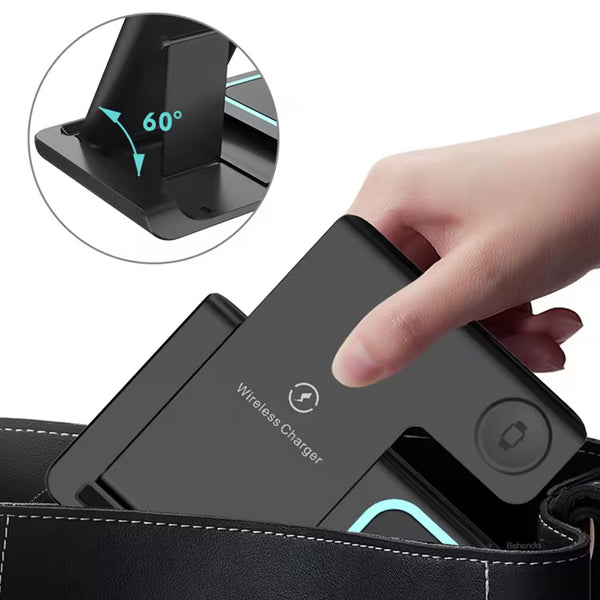Multi Functional 3-in-1 Foldable 15W Wireless Charging Stand Q09 - Black