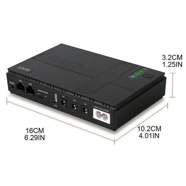 Mini DC UPS Multifunctional Portable Power Backup 10400mah for Wifi Router - Black