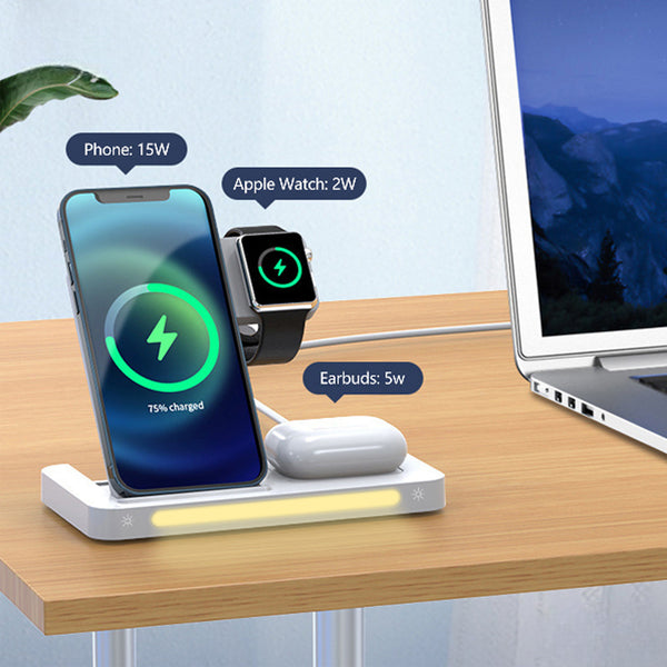 Multi-Function 3-in-1 Foldable Wireless Charging Stand With Night Light WC27 - White