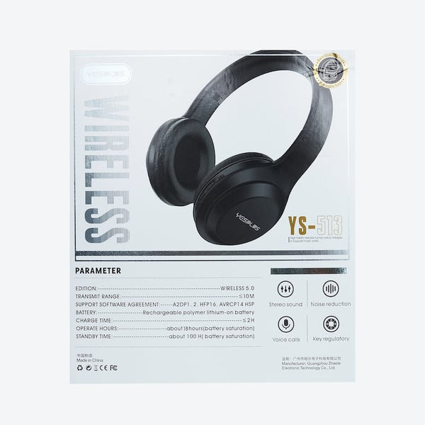YesPlus Bluetooth Ergonomic Over-Ear Wireless Headphones YS-513 Black