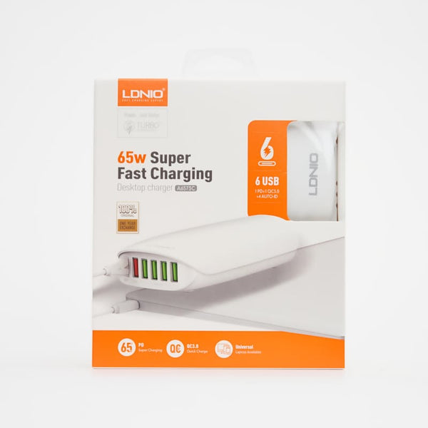 LDNIO 65W QC3.0 PD Desktop Charger with 1.5m Cable (6x USB)