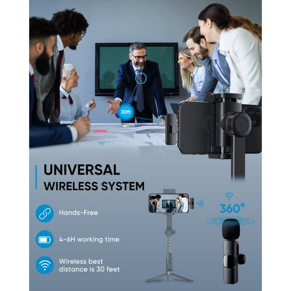 Wireless Lavalier Microphone K9 - Type-C Mic Wireless Plug and Play - Black