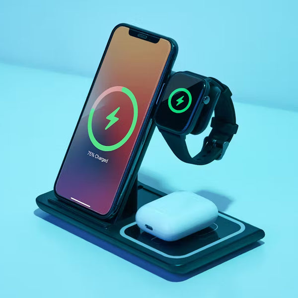 Multi Functional 3-in-1 Foldable 15W Wireless Charging Stand Q09 - Black