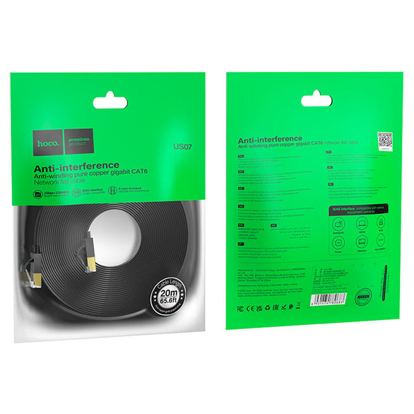 Flat Ethernet Cable Cat6 - Network Cable - RJ45 Connectors LAN Cable US07 - Black