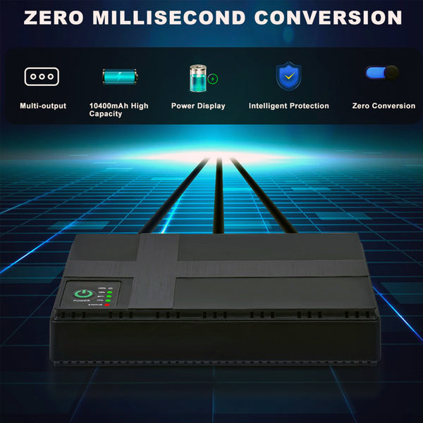 Mini DC UPS Multifunctional Portable Power Backup 10400mah for Wifi Router - Black