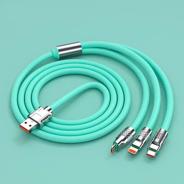 Retractable Fast Charging Cable 1.2m 100W 6A 3-in-1 Durable - Green