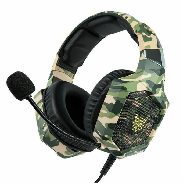 ONIKUMA K8 Wired Stereo Gaming Headphones With Mic LED RGB Lights - Camo Green