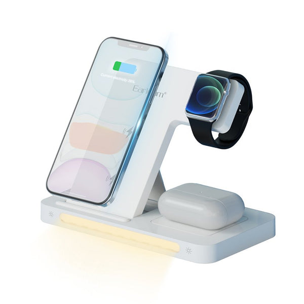 Multi-Function 3-in-1 Foldable Wireless Charging Stand With Night Light WC27 - White