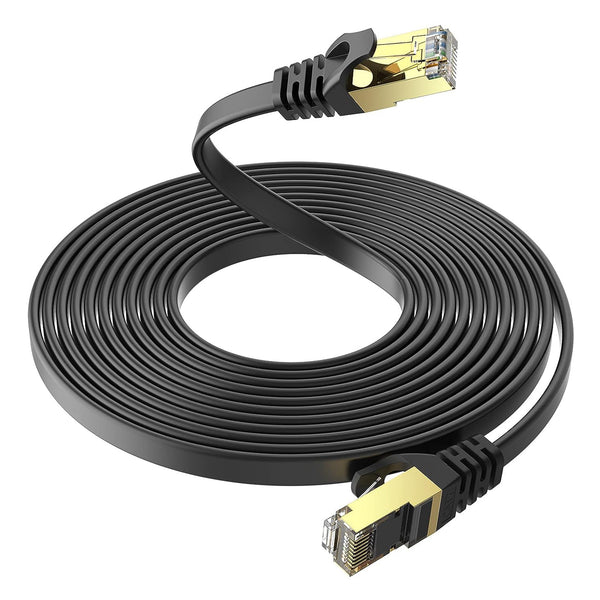 Flat Ethernet Cable Cat6 - Network Cable - RJ45 Connectors LAN Cable US07 - Black