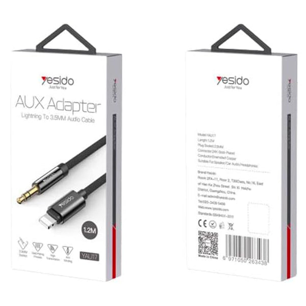 Yesido Aux Adapter Lightning to 3.5mm Audio Cable 1.2 Meter Black
