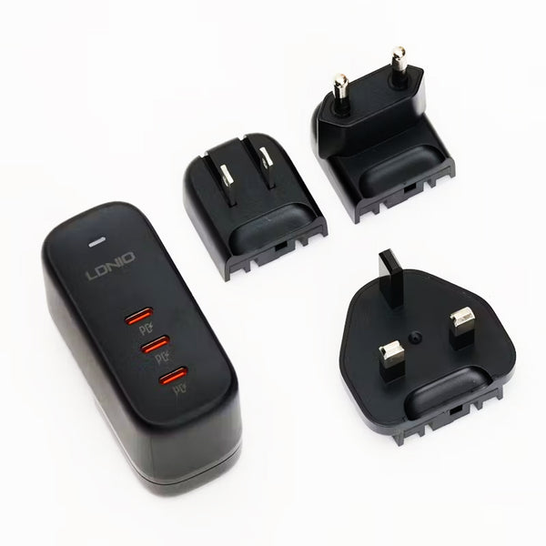LDNIO 65W GaN Fast Charger with International Plugs & 3 USB-C Ports