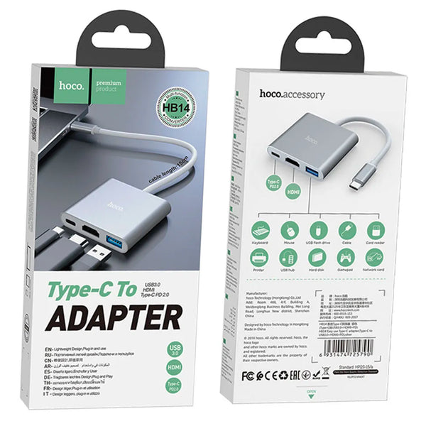 Converter Hub Type-c to HDMI - USB 3.0 - PD Aluminum Alloy Adapter - Silver