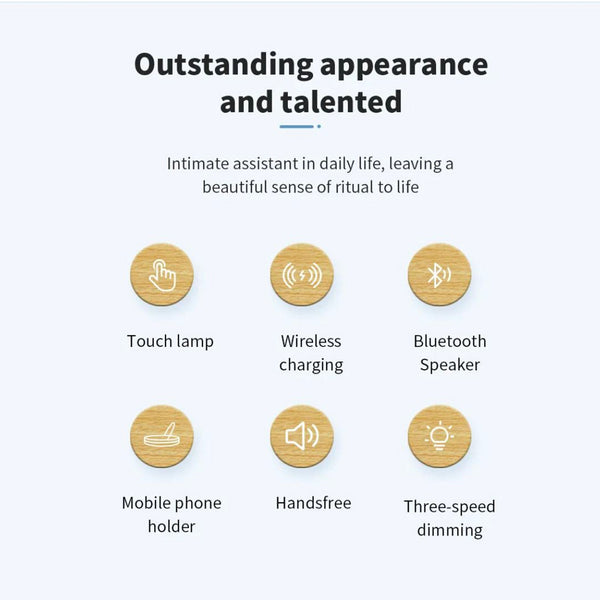 Multifunction Wireless Charge,Phone Holder,Night Light & Bluetooth Speaker