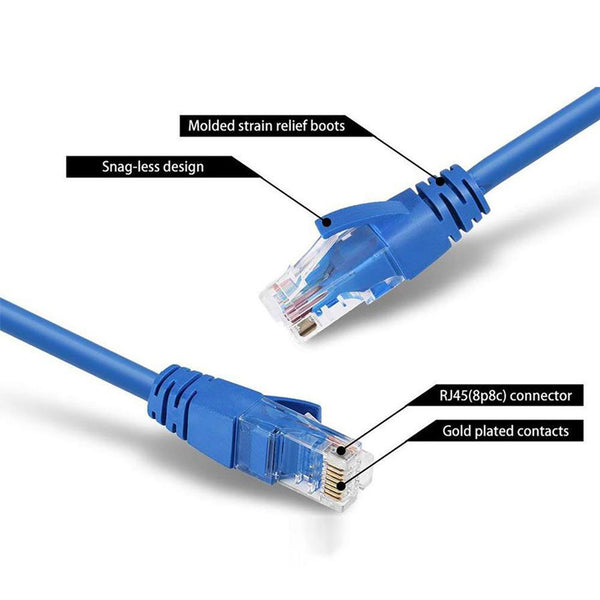 Network LAN Cable Ethernet Patch Lead Fast Internet RJ45 Connectors - Blue