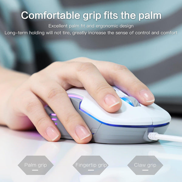 ONIKUMA CW902 Wired Gaming Mouse With Colorful Lighting - White