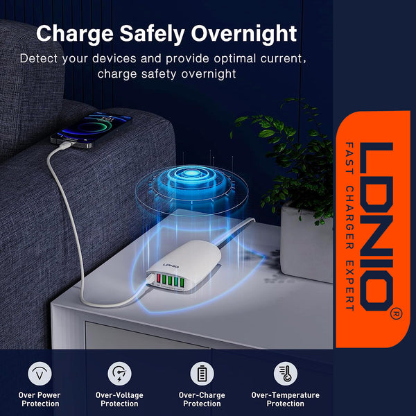 LDNIO Multi-ports Charger 65W Desktop Super Fast Charging Station - White