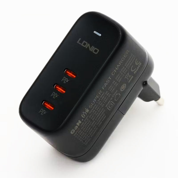 LDNIO 65W GaN Fast Charger with International Plugs & 3 USB-C Ports