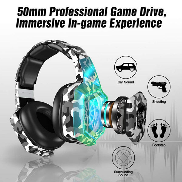ONIKUMA K8 Wired Stereo Gaming Headphones With Mic LED RGB Lights - Camo Gray
