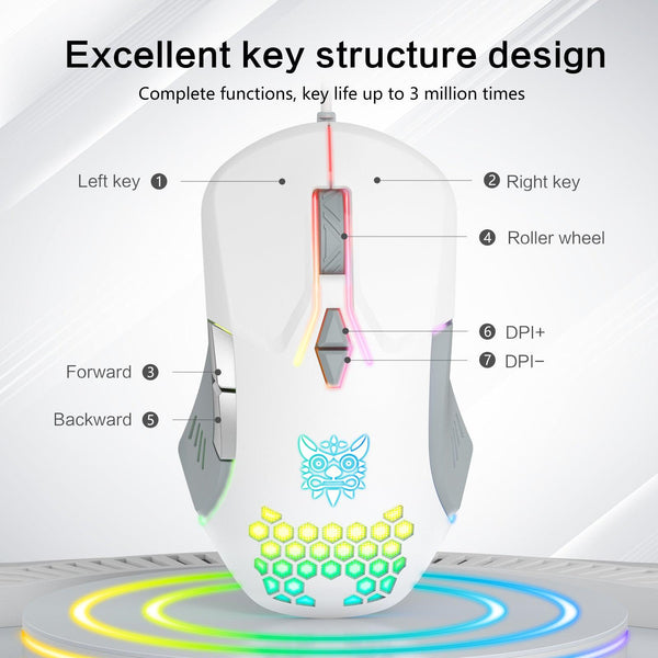 ONIKUMA CW902 Wired Gaming Mouse With Colorful Lighting - White