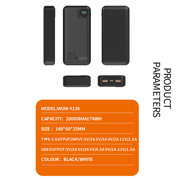 WUW Y138 Power Bank 20000mAh 22.5W Quick Charge PD - BLACK