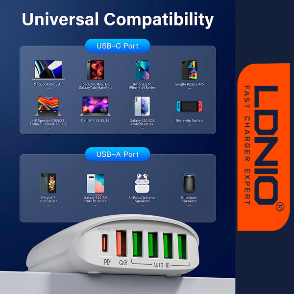 LDNIO Multi-ports Charger 65W Desktop Super Fast Charging Station - White