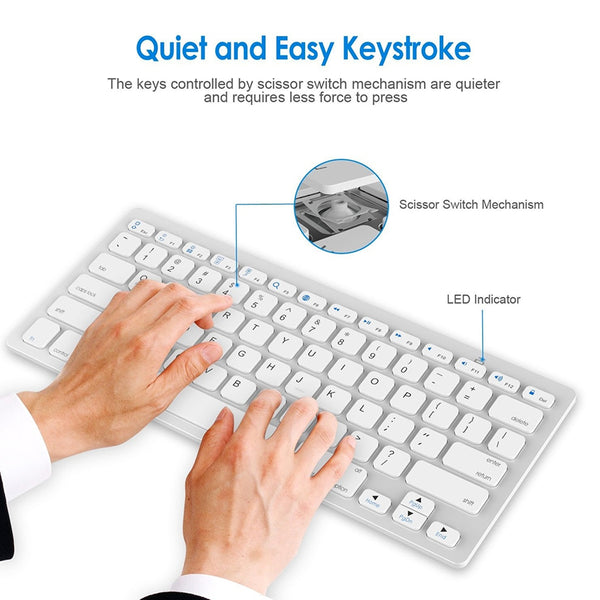 Ultra Slim Design KB450 Bluetooth Wireless Keyboard - Silver & White