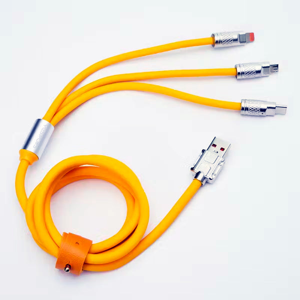Retractable Fast Charging Cable 1.2m 100W 6A 3-in-1 Durable - Yellow