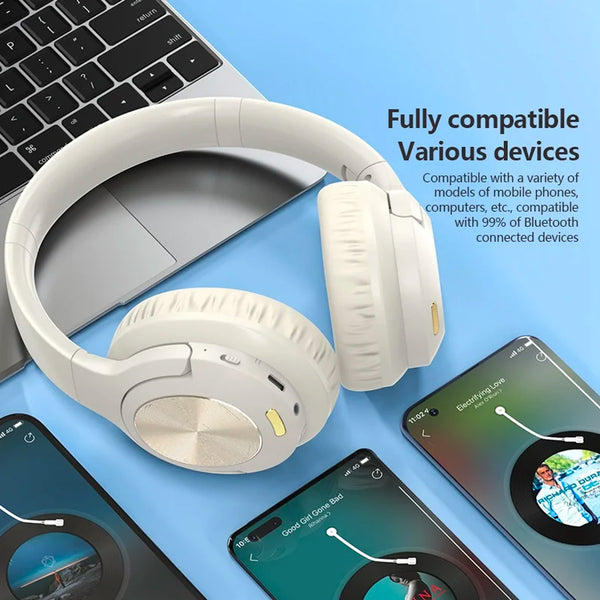 Wireless Headset ( BL 51 ) ANC+ENC Noise Canceling Bluetooth v5.3 High Quality Headphone - BIEGE