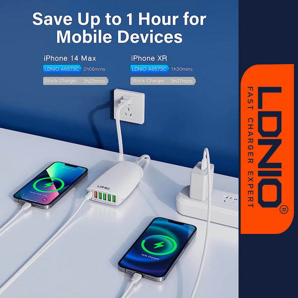 LDNIO Multi-ports Charger 65W Desktop Super Fast Charging Station - White