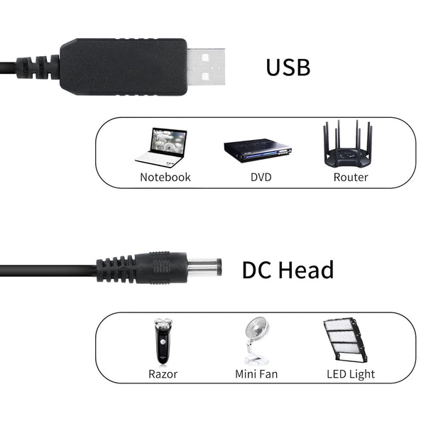 USB to 12V DC Cable Convertor with 2.1mm Male Connector