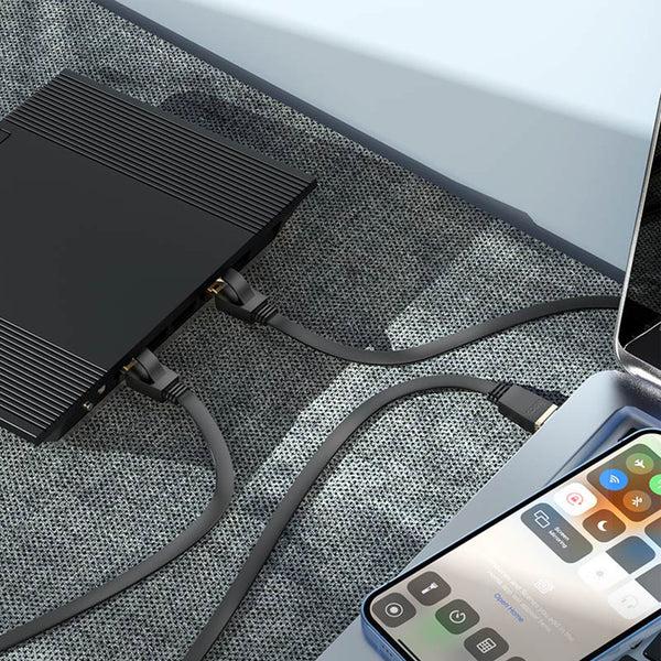 Flat Ethernet Cable Cat6 - Network Cable - RJ45 Connectors LAN Cable US07 - Black