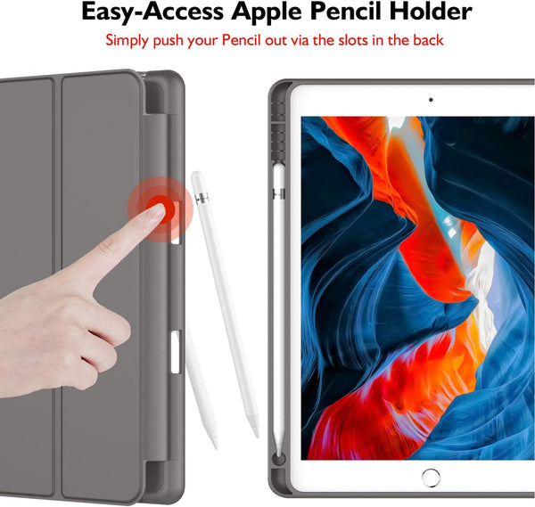 Smart Flip Protective Cover With Pencil Holder for Apple iPad 10.2 inch Case - Dark Gray