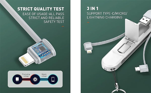 LDNIO 3-in-1 3.8A Fast Charging Cable with Keyring