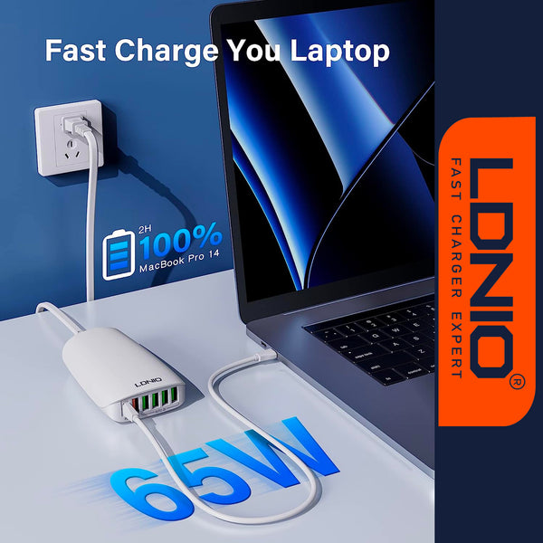 LDNIO Multi-ports Charger 65W Desktop Super Fast Charging Station - White