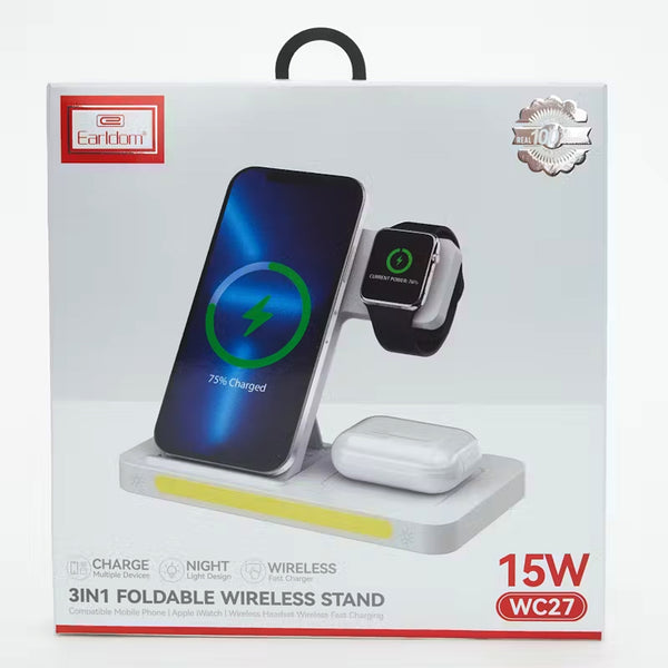 Multi-Function 3-in-1 Foldable Wireless Charging Stand With Night Light WC27 - White