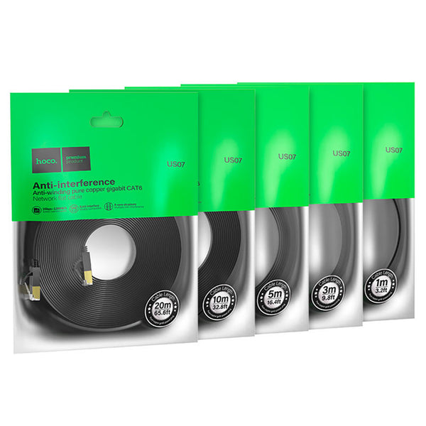 Flat Ethernet Cable Cat6 - Network Cable - RJ45 Connectors LAN Cable US07 - Black