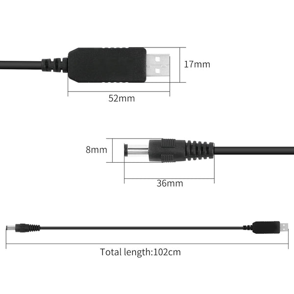 USB to 12V DC Cable Convertor with 2.1mm Male Connector
