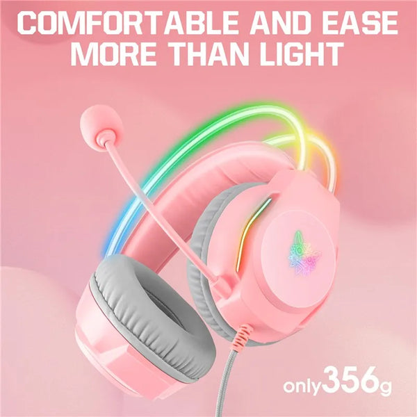ONIKUMA X26 E-sports Gaming Headset with RGB Lighting Noise Reduction Wired Headphone - Pink