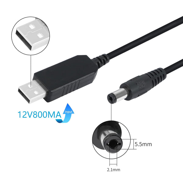 USB to 12V DC Cable Convertor with 2.1mm Male Connector