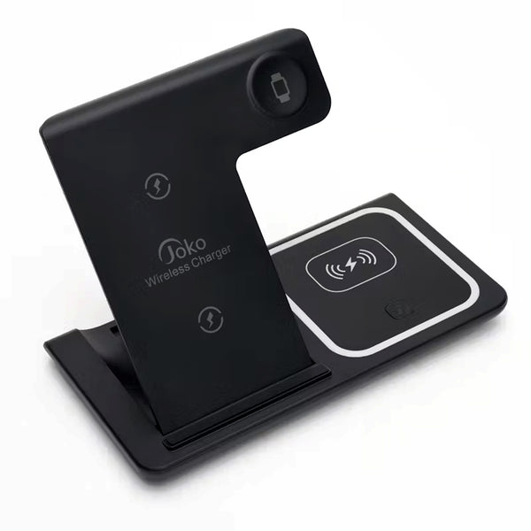 Multi Functional 3-in-1 Foldable 15W Wireless Charging Stand Q09 - Black