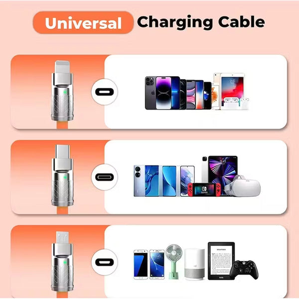 Retractable Fast Charging Cable 1.2m 100W 6A 3-in-1 Durable - Black