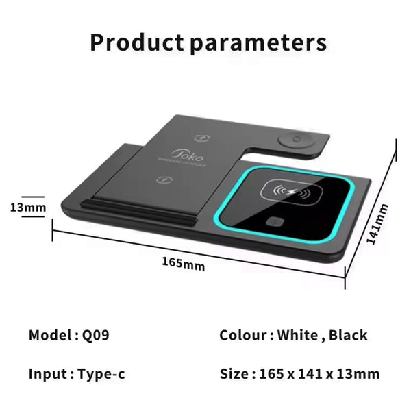 Multi Functional 3-in-1 Foldable 15W Wireless Charging Stand Q09 - Black