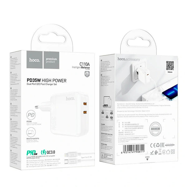 HOCO. Fast Charger With Type C to Lightning Cable for Apple Devices iPhone Ipad 35 Watts - C110A